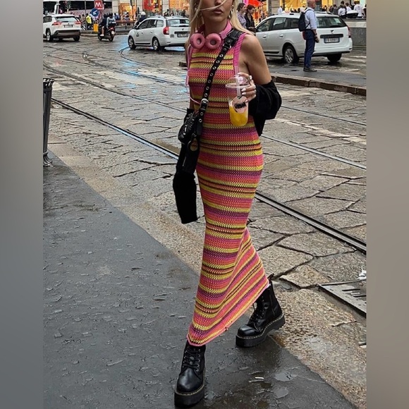 Dresses & Skirts - NWOT Colorful Crochet Striped Dress